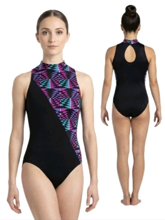 Gilda Marx Tops - Gilda Marx VTG High Neck Keyhole Geometric Tank Leotard AXS Adult XS (Y/J) Black